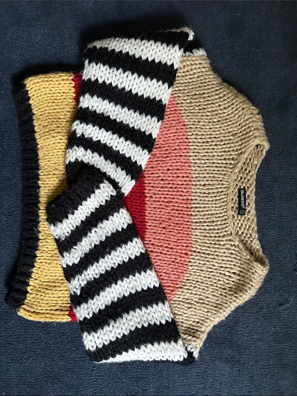 Blank NYC Colorblock Knit Sweater in Beige, Black, White, Yellow, Red, Pink